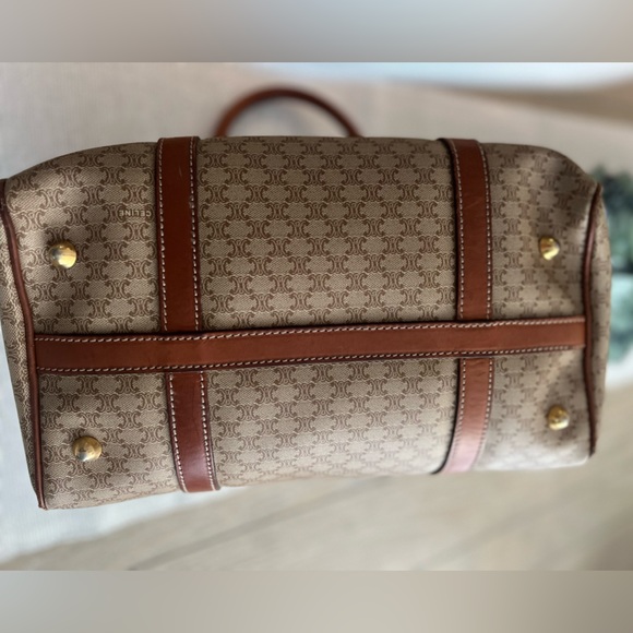 Celine Macadam Chestnut Brown and Tan coated canvas Boston Bag GUC - Picture 4 of 14